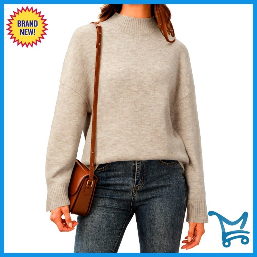 Wool Blend Oversized Sweater Mock Neck Cozy Fall Casual Chic Minimal